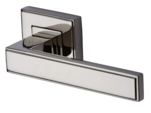 Heritage Brass Linear Polished Nickel Art Deco Style Door Handles On Square Rose (Sold In Pairs)