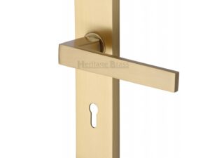 Heritage Brass Delta Door Handles On Backplate, Satin Brass (Sold In Pairs)