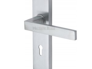 Heritage Brass Delta Door Handles On Backplate, Satin Chrome (Sold In Pairs)