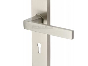 Heritage Brass Delta Door Handles On Backplate, Satin Nickel (Sold In Pairs)