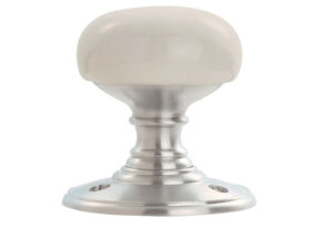 Delamain White Porcelain Face Fix Door Knob, Satin Chrome (Sold In Pairs)