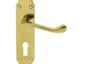 Oakley Door Handles On Backplate, Polished Brass (Sold In Pairs)