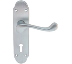 Oakley Door Handles On Backplate, Satin Chrome (Sold In Pairs)