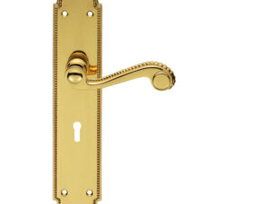 Chesham Door Handles On Long Backplate, Polished Brass (Sold In Pairs)