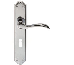 Madrid Door Handles On Long Backplate, Polished Chrome (Sold In Pairs)