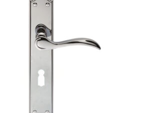 Madrid Door Handles On Long Backplate, Polished Chrome (Sold In Pairs)