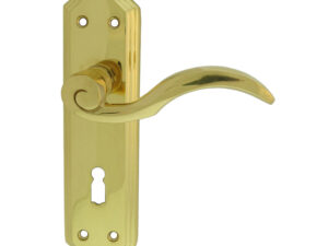 Wentworth Door Handles On Backplate, Polished Brass