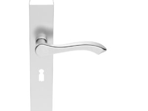 Andros Door Handles On Long Backplate, Satin Chrome (Sold In Pairs)