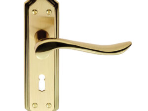 Lytham Door Handles On Backplate, Dual Finish Polished Brass & Satin Brass (Sold In Pairs)