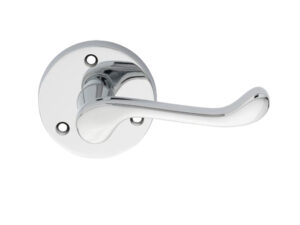 Victorian Scroll Traditional Door Handles On Round Rose, Polished Chrome (Sold In Pairs)