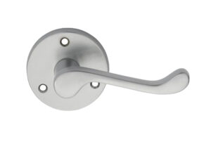 Victorian Scroll Traditional Door Handles On Round Rose, Satin Chrome (Sold In Pairs)