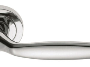 Manital Derby Door Handles On Round Rose, Polished Chrome Or Satin Chrome (Sold In Pairs)