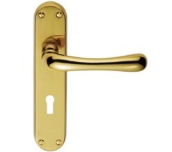 Manital Ibra Door Handles On Backplate, Polished Brass (Sold In Pairs)