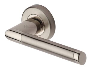 Heritage Brass Ellipse Apollo Finish Satin Chrome With Polished Chrome Edge Door Handles On Round Rose (Sold In Pairs)