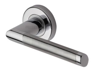 Heritage Brass Ellipse Mercury Finish Satin Nickel With Polished Nickel Edge Door Handles On Round Rose (Sold In Pairs)