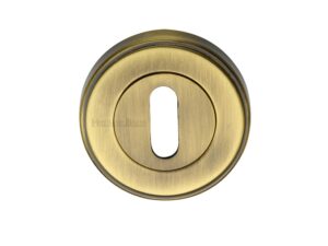 Heritage Brass Art Deco Style Standard Key Escutcheon, Antique Brass