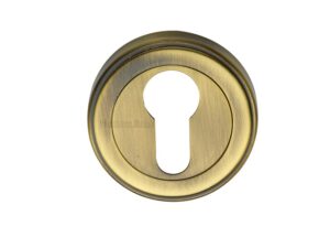 Heritage Brass Art Deco Style Euro Profile Key Escutcheon, Antique Brass