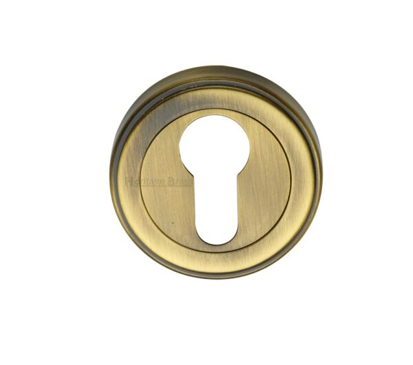 Heritage Brass Art Deco Style Euro Profile Key Escutcheon, Antique Brass