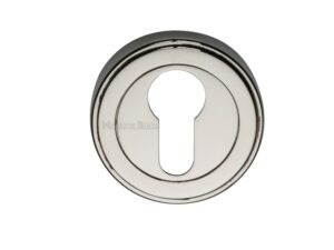 Heritage Brass Art Deco Style Euro Profile Key Escutcheon, Polished Nickel