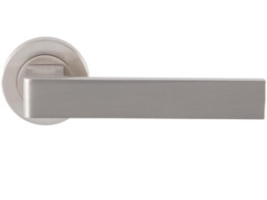 Sasso Door Handles On Round Rose, Satin Nickel (Sold In Pairs)