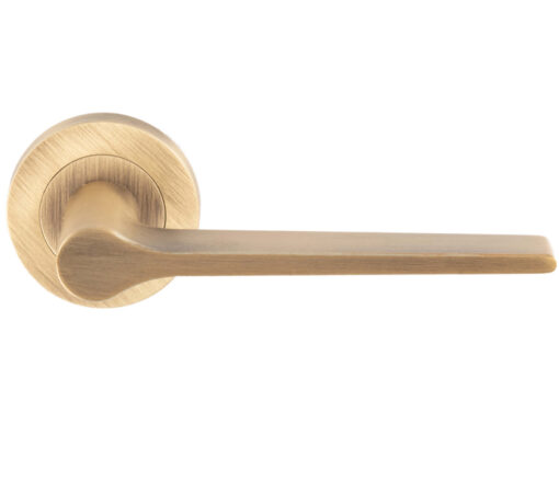 Velino Door Handles On Round Rose, Antique Brass (Sold In Pairs)