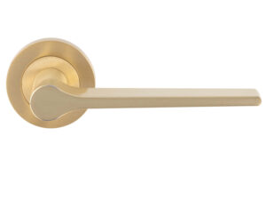 Velino Door Handles On Round Rose, Satin Brass (Sold In Pairs)