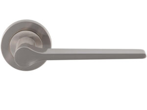 Velino Door Handles On Round Rose, Satin Nickel (Sold In Pairs)