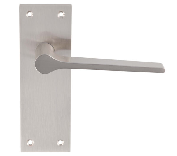 Velino Door Handles On Slim Backplate, Satin Nickel (Sold In Pairs)