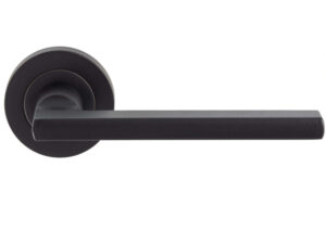 Trentino Door Handles On Round Rose, Matt Black (Sold In Pairs)