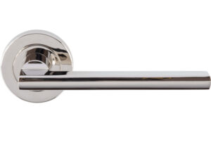 Trentino Door Handles On Round Rose, Polished Nickel (Sold In Pairs)