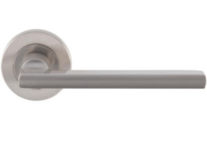 Trentino Door Handles On Round Rose, Satin Nickel (Sold In Pairs)