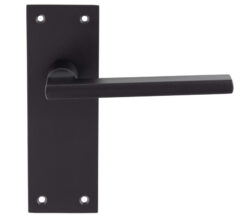 Trentino Door Handles On Slim Backplate, Matt Black (Sold In Pairs)