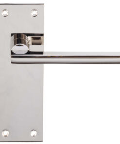 Trentino Door Handles On Slim Backplate, Polished Nickel (Sold In Pairs)