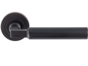 Amiata Door Handles On Round Rose, Matt Black (Sold In Pairs)