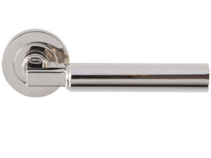 Amiata Door Handles On Round Rose, Polished Nickel (Sold In Pairs)