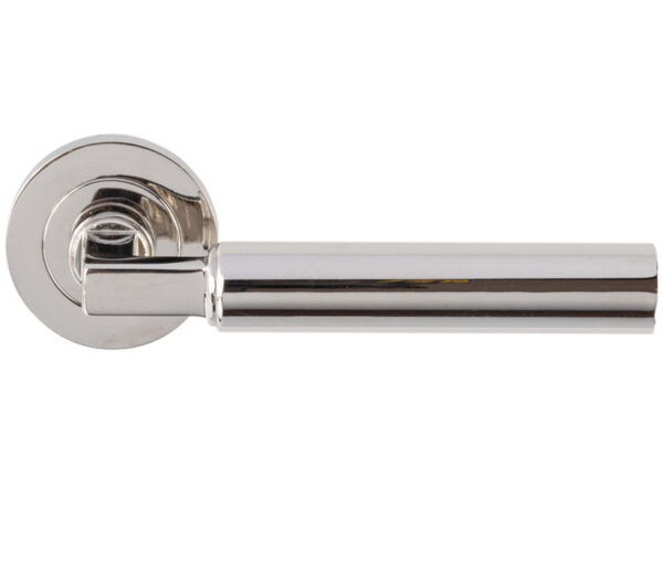 Amiata Door Handles On Round Rose, Polished Nickel (Sold In Pairs)