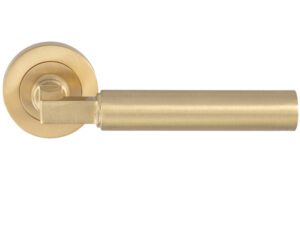 Amiata Door Handles On Round Rose, Satin Brass (Sold In Pairs)