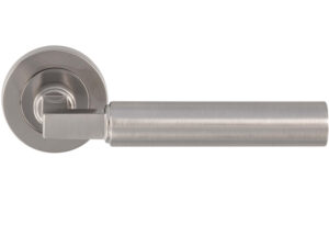 Amiata Door Handles On Round Rose, Satin Nickel (Sold In Pairs)