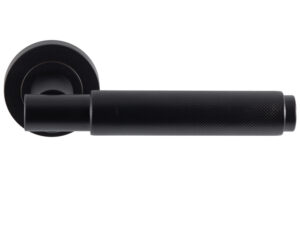 Varese Knurled Door Handles On Round Rose, Matt Black