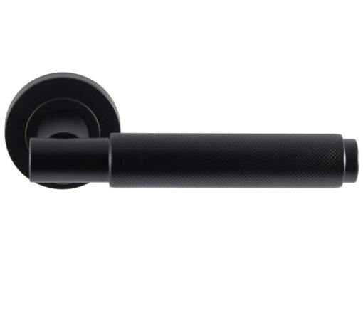 Varese Knurled Door Handles On Round Rose, Matt Black