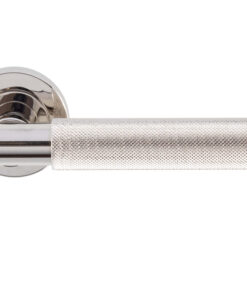 Varese Knurled Door Handles On Round Rose, Polished Nickel (Sold In Pairs)