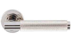 Varese Knurled Door Handles On Round Rose, Polished Nickel (Sold In Pairs)