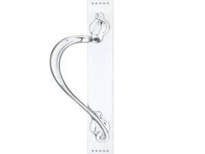 Fulton & Bray Left Or Right Handed Cast Brass Pull Handle With Art Nouveau Backplate, Polished Chrome