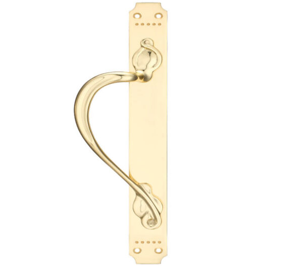 Fulton & Bray Left Or Right Handed Cast Brass Pull Handle With Art Nouveau Backplate, Polished Brass