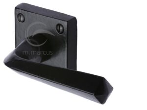 M Marcus Donnington Door Handles On Square Rose, Smooth Black Iron (Sold In Pairs)