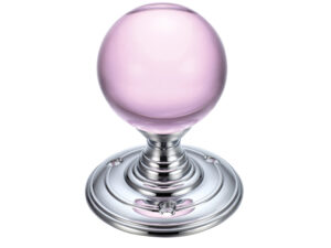 Zoo Hardware Fulton & Bray Pink Glass Ball Mortice Door Knobs, Polished Chrome - (Sold In Pairs)