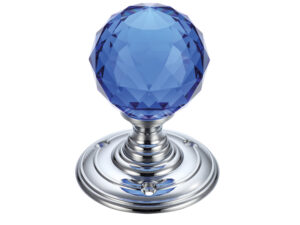 Zoo Hardware Fulton & Bray Facetted Blue Glass Ball Mortice Door Knobs, Polished Chrome - (Sold In Pairs)