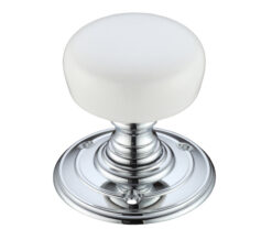 Zoo Hardware Fulton & Bray Plain White Porcelain Door Knobs, Polished Chrome - (Sold In Pairs)