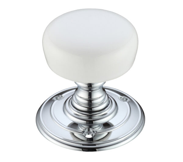 Zoo Hardware Fulton & Bray Plain White Porcelain Door Knobs, Polished Chrome - (Sold In Pairs)