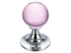 Zoo Hardware Fulton & Bray Pink Glass Ball Mortice Door Knobs, Polished Chrome - (Sold In Pairs)